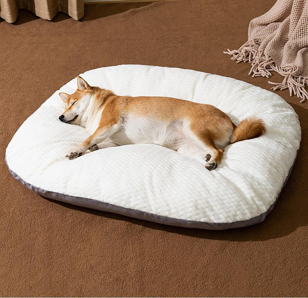 Oval Plush Dog Bed for Large Dogs