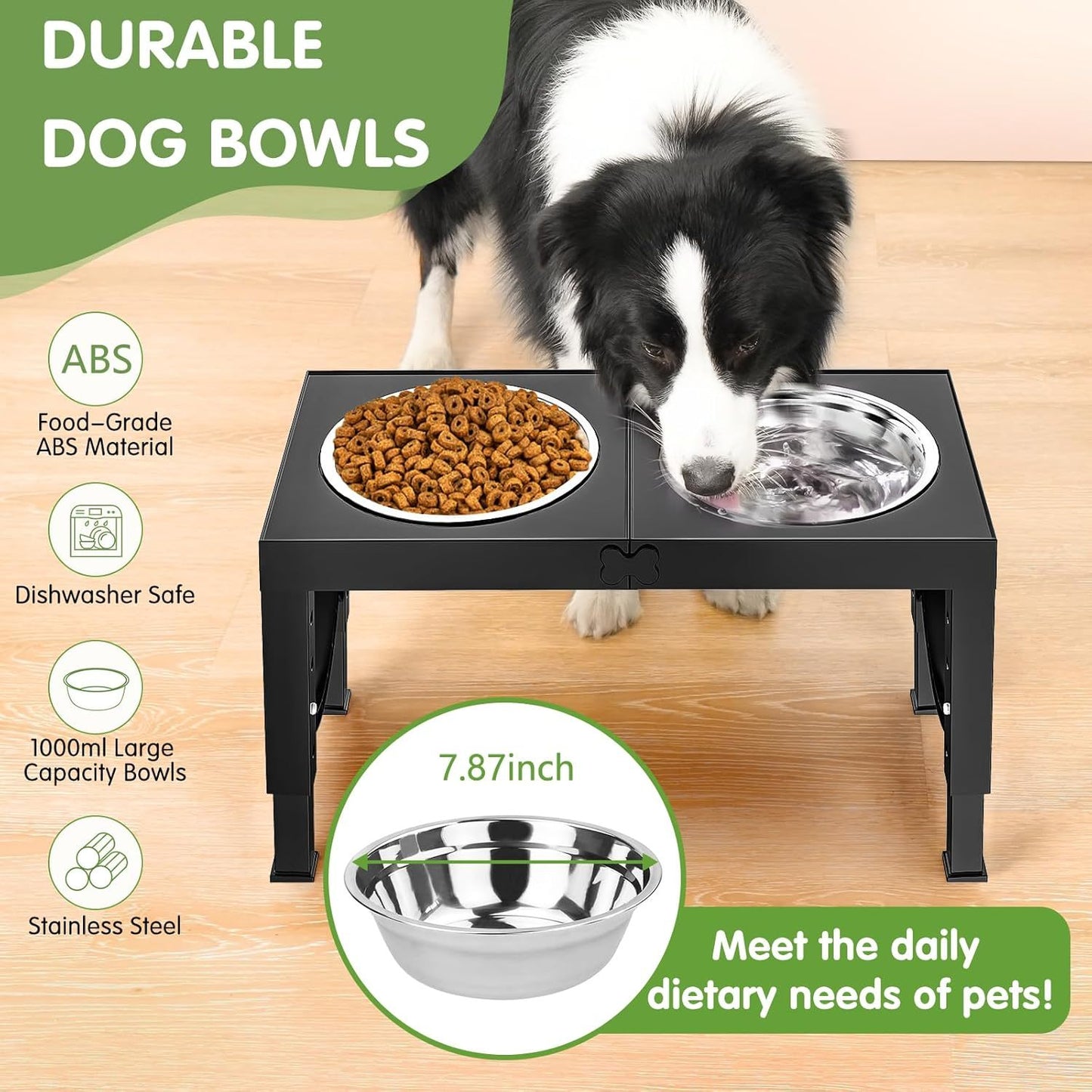 XiaZ Adjustable Black Dog Bowl Stand