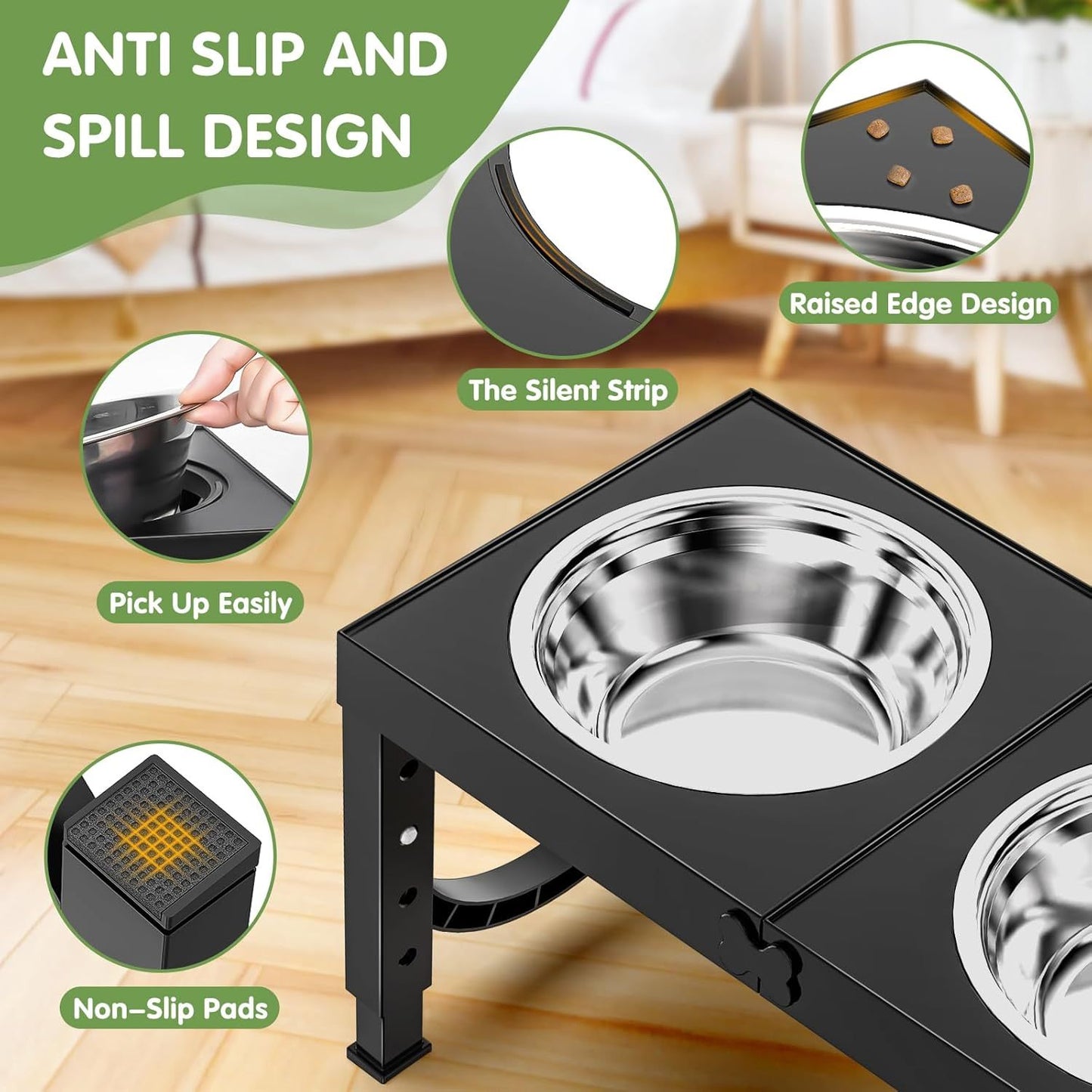 XiaZ Adjustable Black Dog Bowl Stand