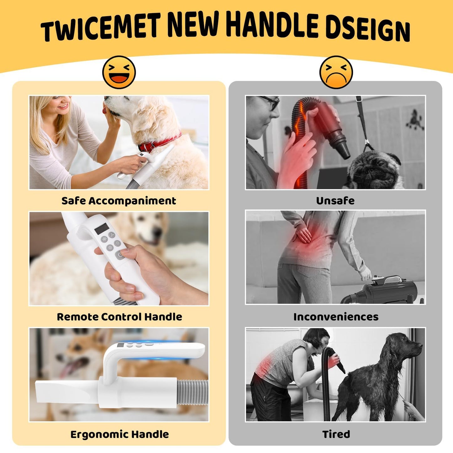 TWICEMET 4-in-1 Smart Handle Pet Hair Dryer