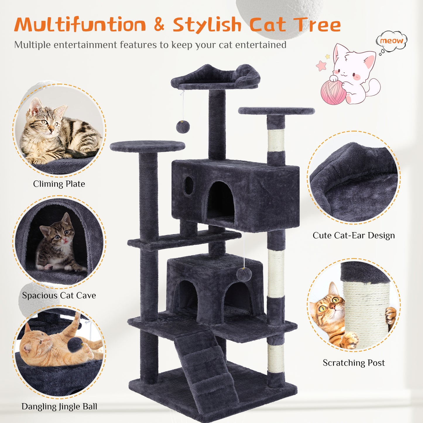 54-Inch Multi-Functional Cat Treehouse