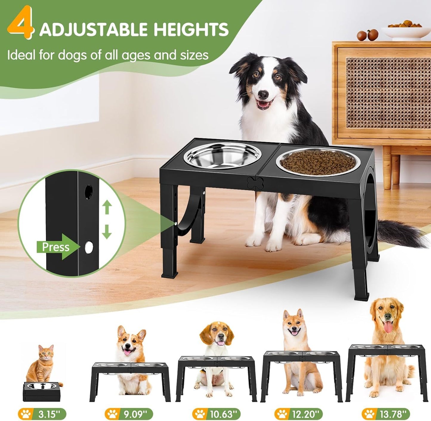 XiaZ Adjustable Black Dog Bowl Stand