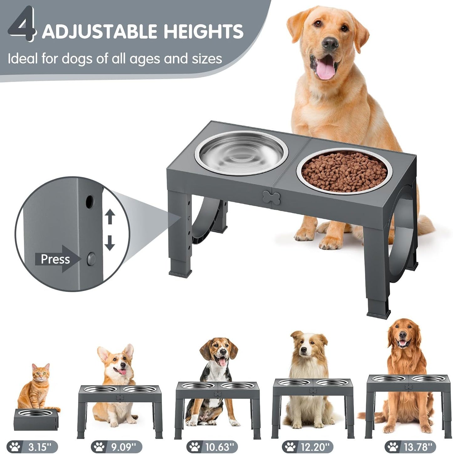 XiaZ Adjustable Black Dog Bowl Stand