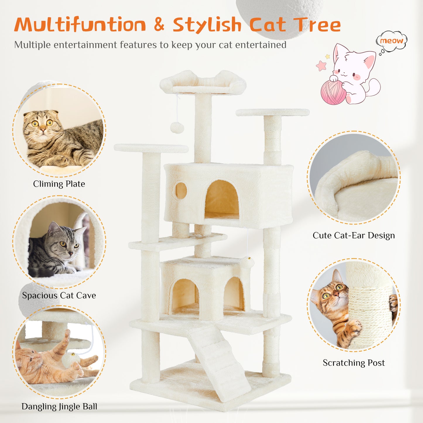 54-Inch Multi-Functional Cat Treehouse