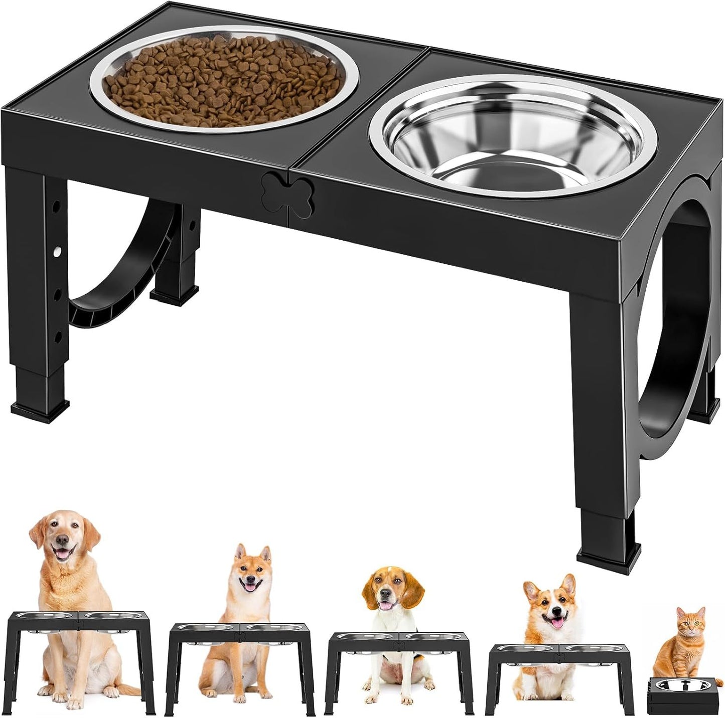 XiaZ Adjustable Black Dog Bowl Stand