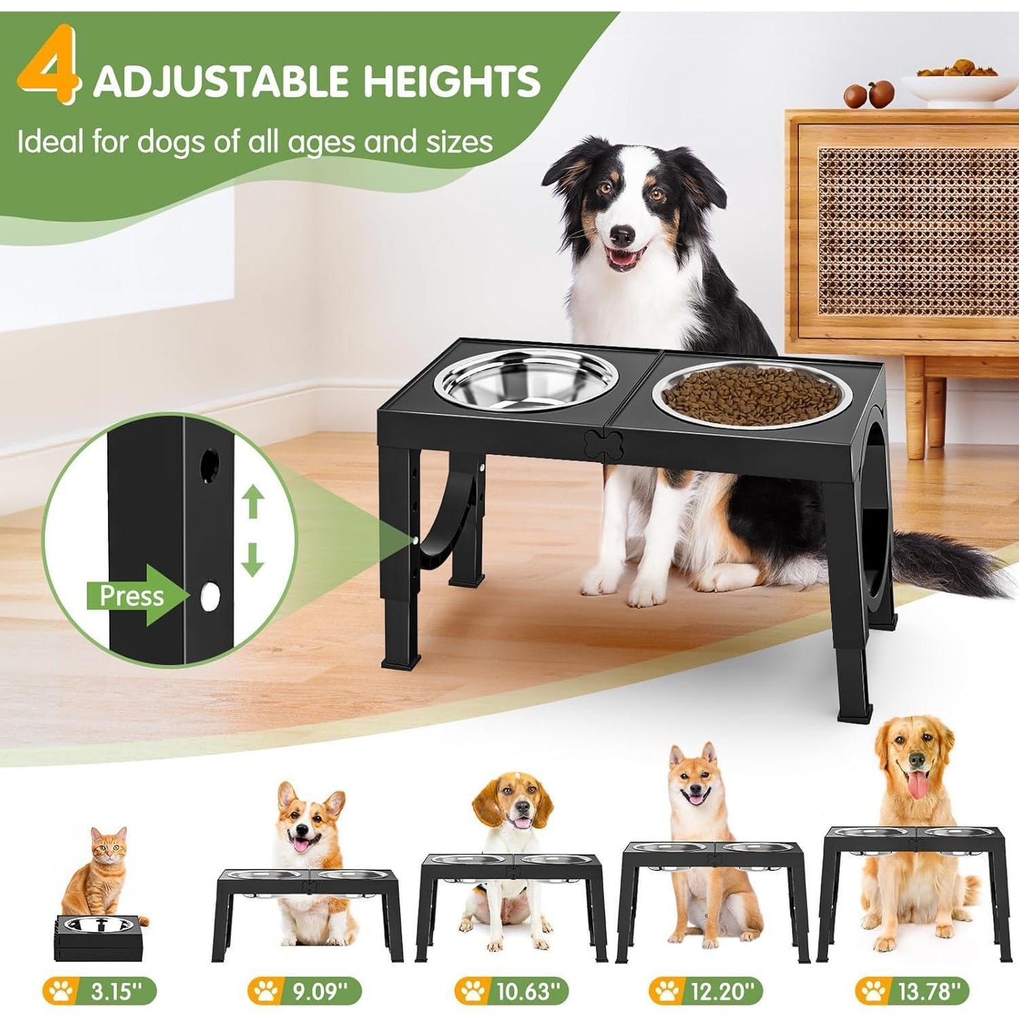XiaZ Adjustable Black Dog Bowl Stand